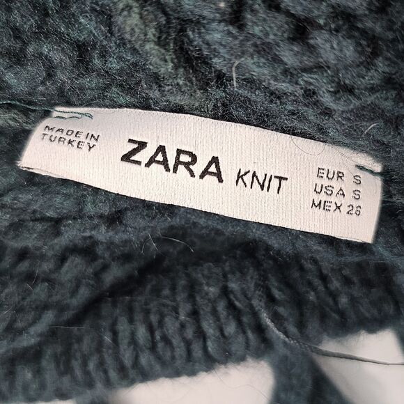 Zara Chunky Knit Hooded Sweater Dark Green Cozy Mohair Blend Oversized Size S - Picture 4 of 8